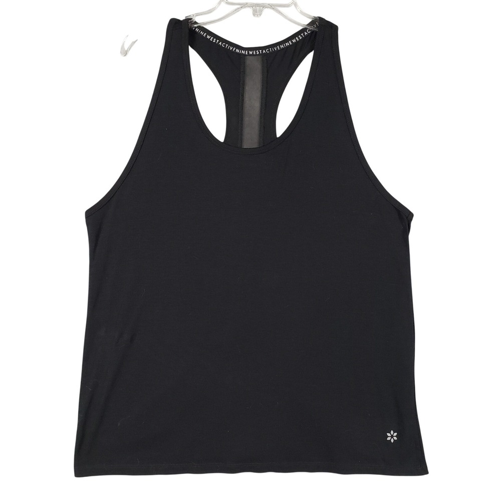Nine West Active Black Racerback Tank Top Mesh Back Athleisure Workout Size XL‎
